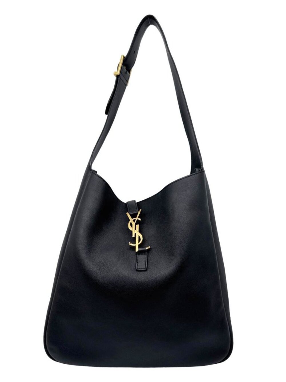 Yves Saint Laurent Le 5 a 7 Large Supple Calfskin Leather Soft Hobo Bag Black